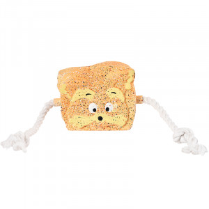 ПР0050073 Игрушка для собак Тост с пищалкой и канатами 11см латекс коричневый Foxie