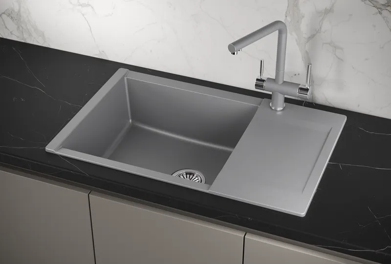 ES-7807, АЛЮМИНИУМ, кухонная мойка, кварц, ESTETICA GRANULA 7807-ST260 - Вид №1
