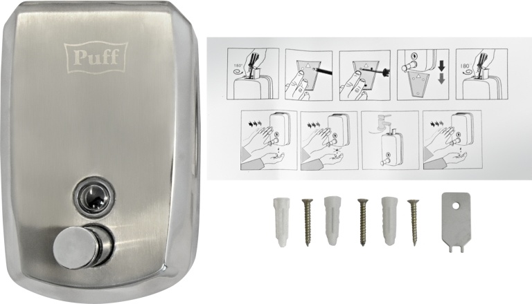 1402.138 Дозатор с ключом для жидкого мыла из нерж стали антивандальный 8708 PUFF  - Вид №7