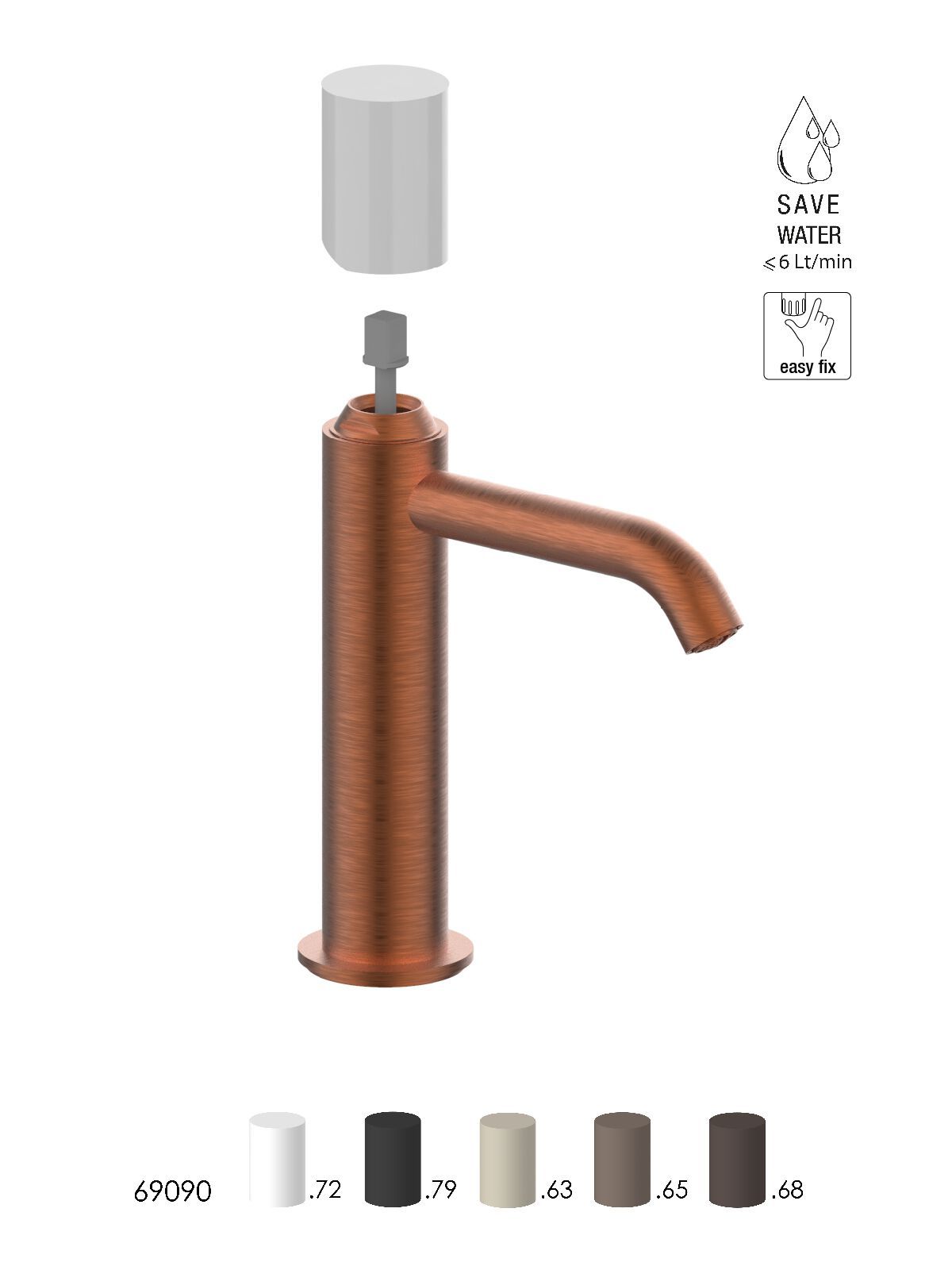 Смеситель для раковины из нержавеющей стали с ограничителем расхода Rubinetterie Frattini Pepe XLS 316 ARCH-00031588 - Вид №2