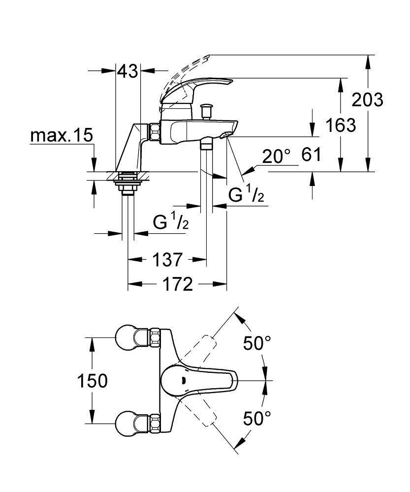33303001 Смеситель для ванны Grohe Eurosmart хром - Вид №1