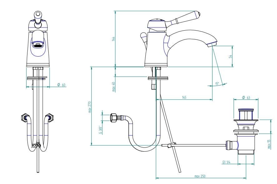 Однорычажный смеситель для раковины с одним отверстием Zazzeri 900 ARCH-00127465 - Вид №3