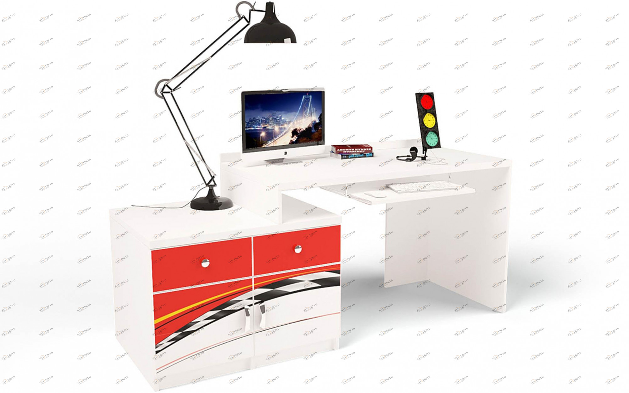 Стол модульный ABC-KING Г Тумба 400+400 La-Man ПРАВЫЙ красный 4631147960177