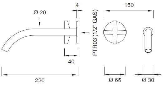 Ceadesign Смеситель для умывальника из нержавеющей стали с гидропрогрессией настенный Cross Crx 09 - Вид №2
