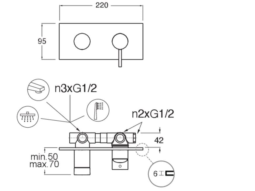 Однорычажный смеситель для душа / ванны с переключателем CRISTINA Rubinetterie Phi ARCH-00055559 - Вид №2