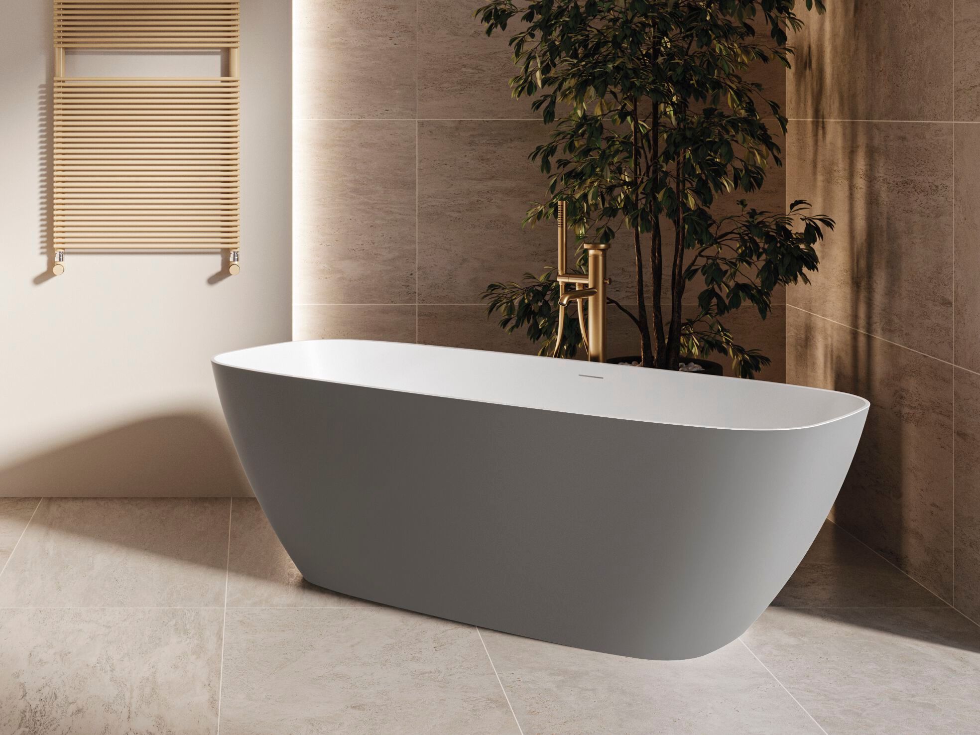 Прямоугольная ванна в центре комнаты в твердой поверхности Gruppo Treesse мебель для ванной комнаты-отдельно стоящие ванны ARCH-00080421