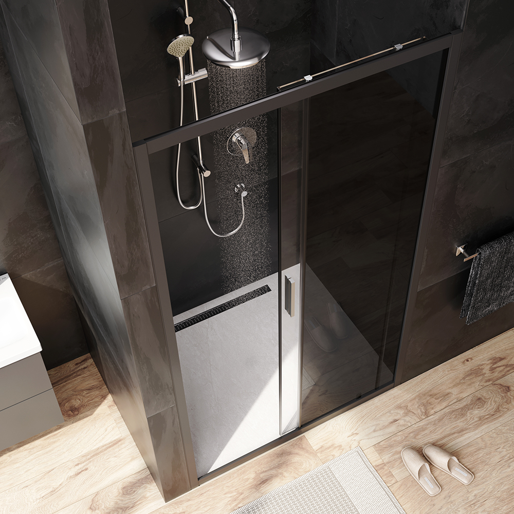 W90G-110-1-195BG Solo Дверь душевая 110х195 стекло тонированное профиль черный матовый AM.PM Gem - Вид №1