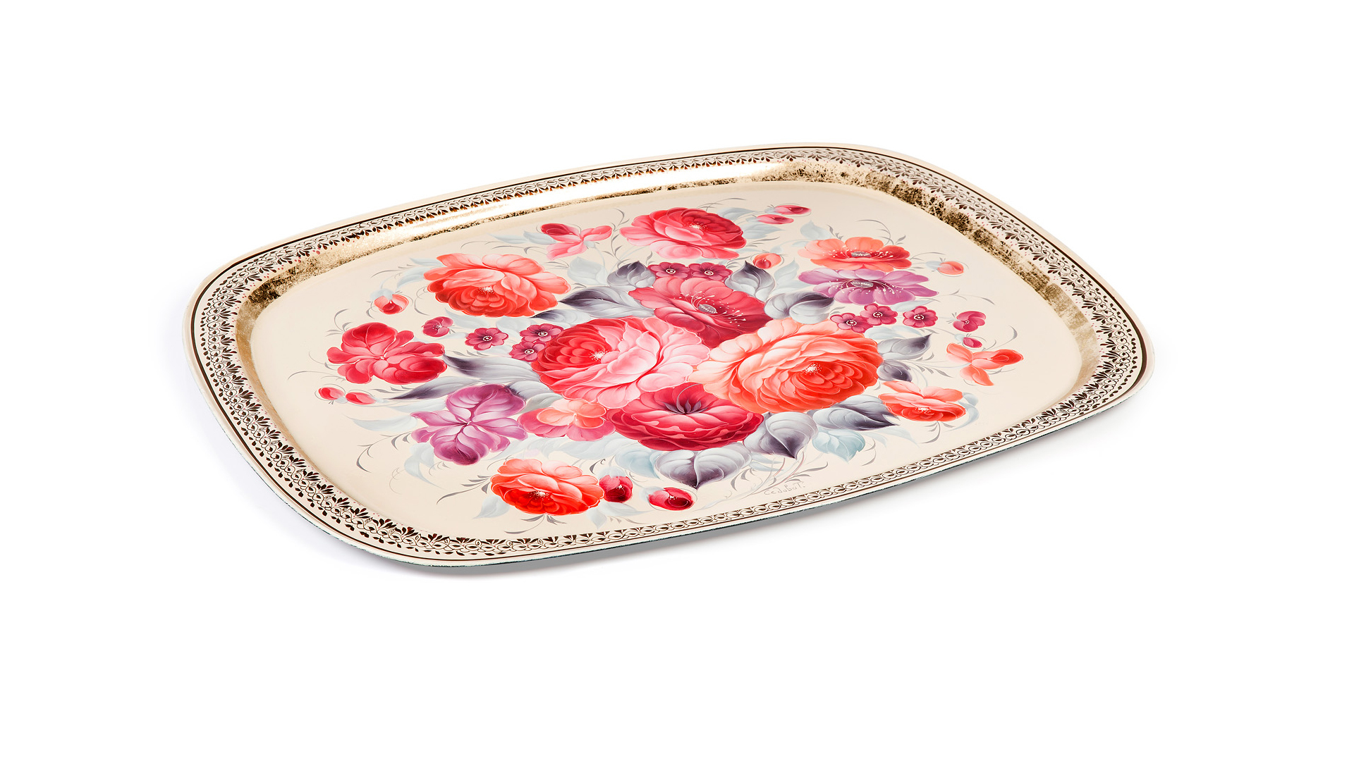 10618059 Жостовская фабрика декоративной росписи Поднос 59х46см НХПР "Традиционный" Сталь  - Вид №1