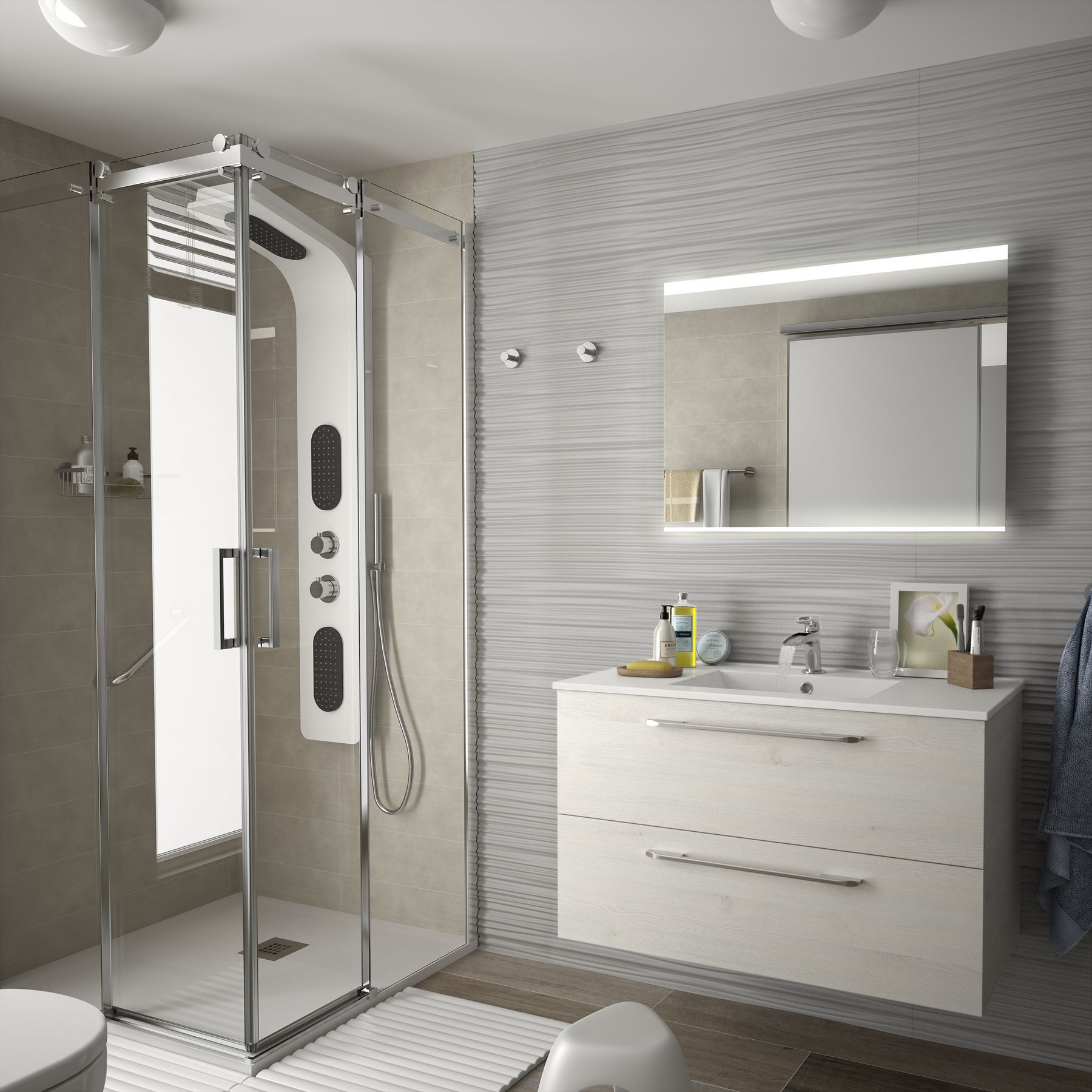 23301 SALGAR Мебель для умывальника FUSSION CHROME 900 SBIANCATO с 2 ящиками 897 x 540 x 450 мм Sbiancato