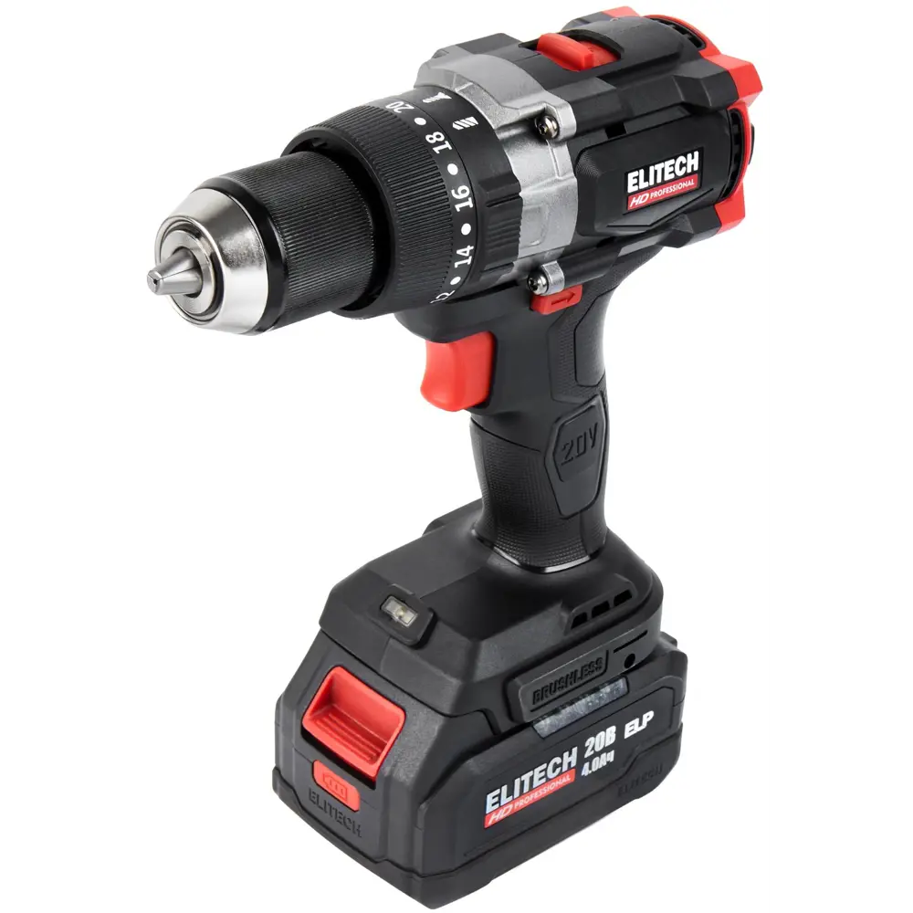 89399011 Дрель-шуруповерт аккумуляторная бесщеточная Elitech HD CD 20BL2 20 В Li-ion 2x4 Ач STLM-1422223  - Вид №3