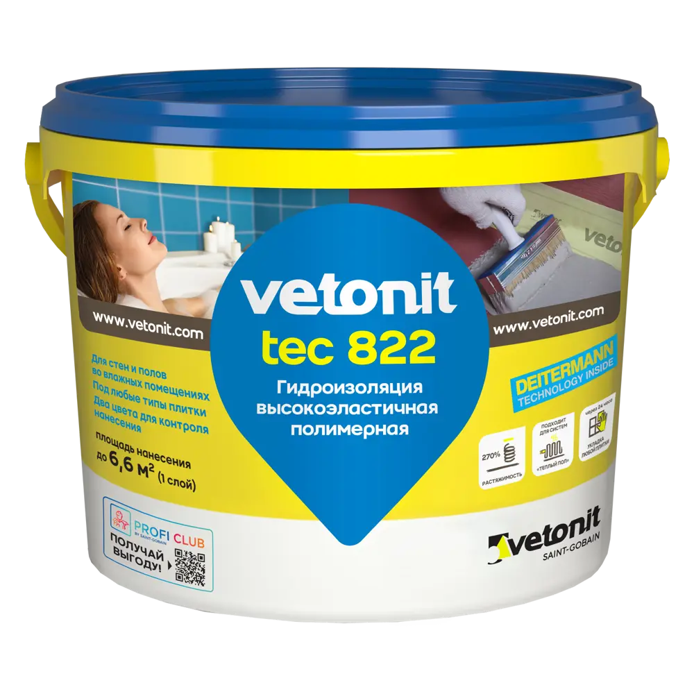 VETONIT Tec 822 — эластичная полимерная мастика для влажных помещений 84660098 Tec 822 серый STLM-0053531