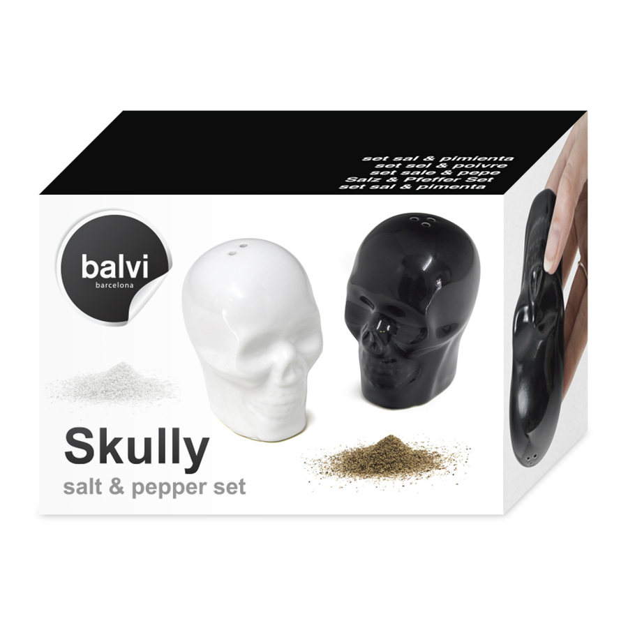 Солонка и перечница керамические разноцветные Skully BALVI ДИЗАЙНЕРСКИЕ 00-3870003 Белый;черный  - Вид №3