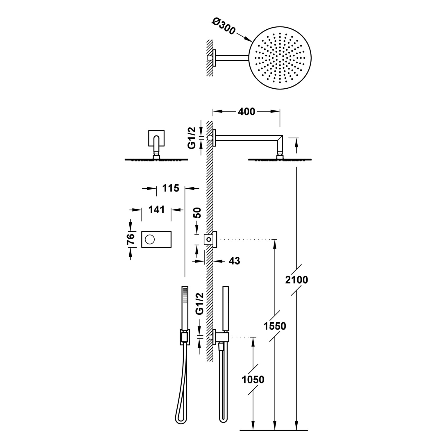 SHOWER TECHNOLOGY 2-ходовой встраиваемый электронный термостатический смеситель для душа, набор для душа-09286558OM TRES Electronic - Вид №1