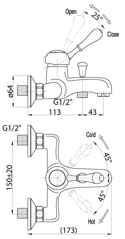 Смеситель для ванны и душа UNIQUE UNI-VASM-CRM BELBAGNO  - Вид №1