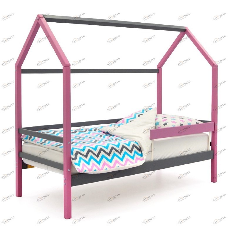 Кровать-домик детская лаванда-графит Svogen БЕЛЬМАРКО  00-3833074 Розовый Santreyd 