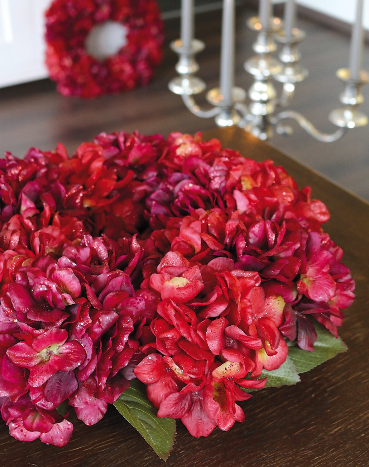 2009 432 a3 Искусственный венок из гортензии с глиттером, Ø 40 см, бордово-золотой H-andreas  - Вид №10