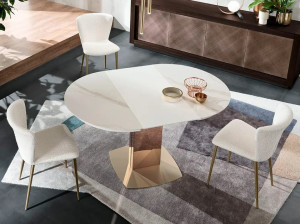 Круглый металлический обеденный стол с керамической столешницей