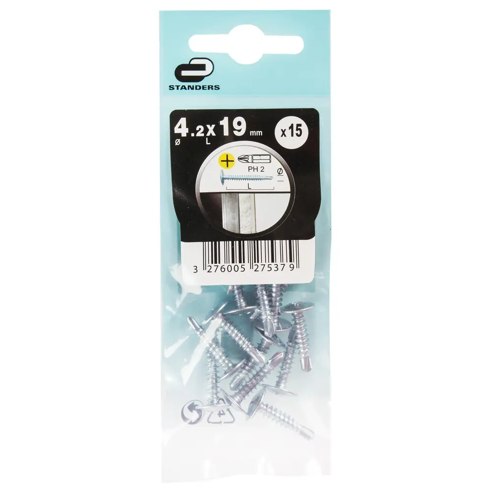 Саморезы для тонких пластин Standers оцинкованные с буром 4.2х19 мм, 15 шт STLM-2014031 - Вид №2