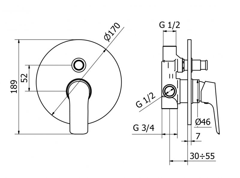 Встраиваемый однорычажный смеситель для душа с переключателем Cezares BITONE-VDIM-01  - Вид №1