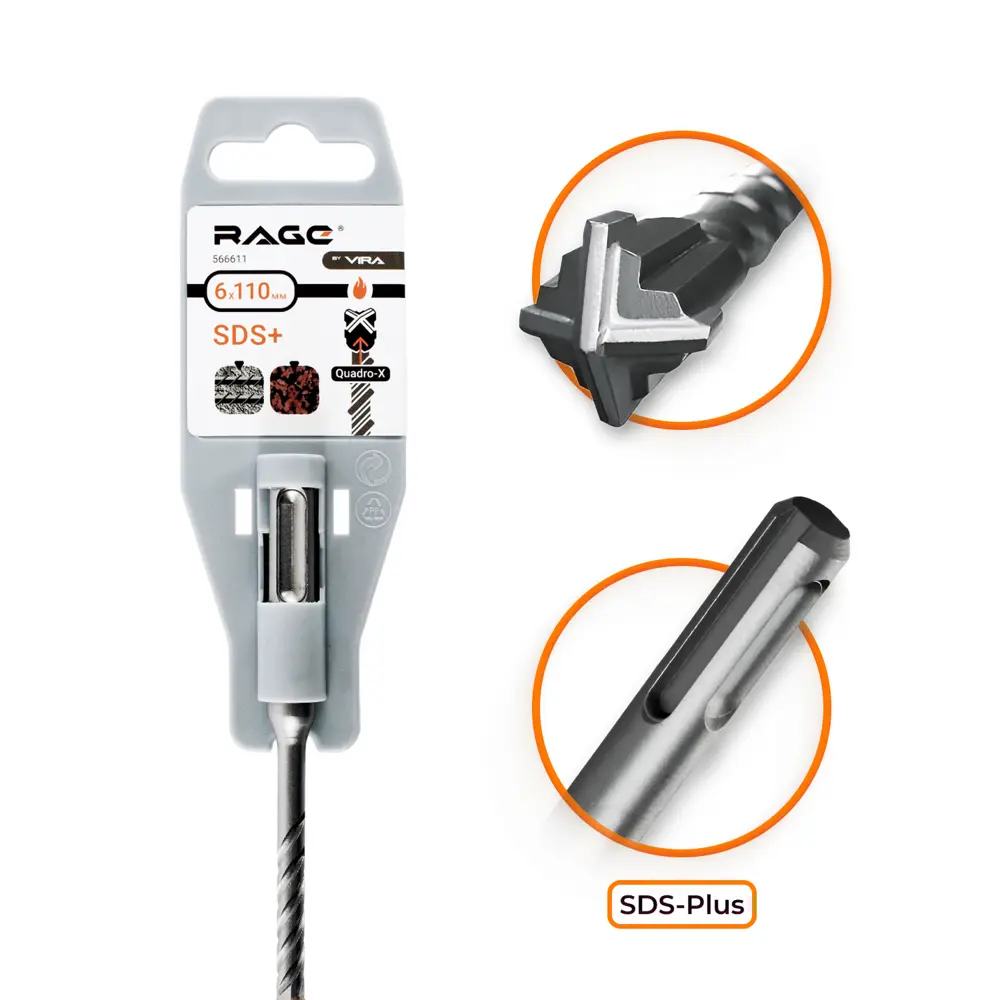 Бур RAGE SDS-plus 6×110 мм для бетона и камня 89383442 STLM-1436603 - Вид №1