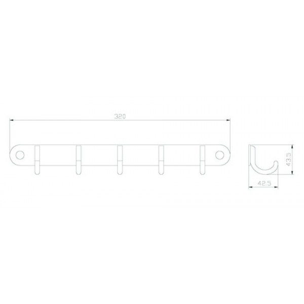 Планка настенная узкая 5 крючков RUSH Bianki 76253 sun-id-561755 - Вид №1