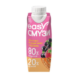 Коктейль из бананов груш чёрной смородины и малины со злаками Easy Смузи 250 мл