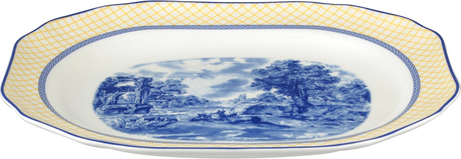 10600277 Spode Блюдо прямоугольное 35см "Голубая Италия" (желтый борт) Фаянс 