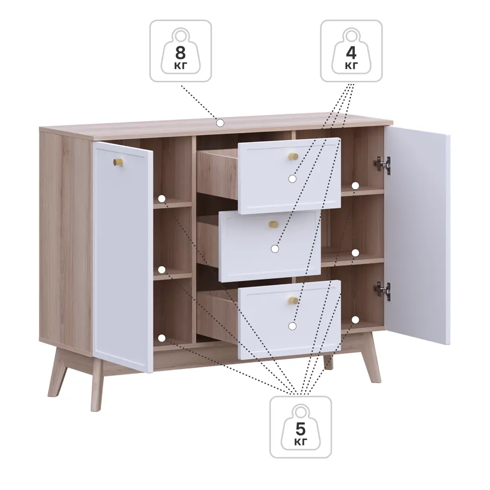Комод KONSENSA Амьен 3 ящика 120x94x41.7 см ЛДСП цвет белый/коричневый 89448129 STLM-2208175 Лион - Вид №5