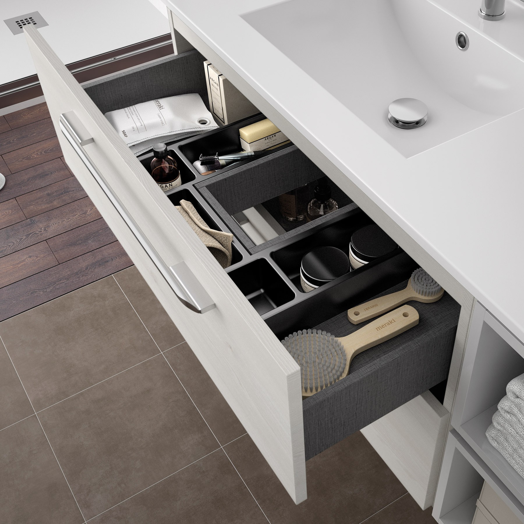 23289 SALGAR Мебель для умывальника FUSSION CHROME 700 SBIANCATO с 2 ящиками 697 x 540 x 450 мм Sbiancato - Вид №4