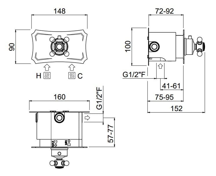 Встраиваемый термостатический смеситель для душа с пластиной CARIMALI ARCH-00127258 - Вид №2