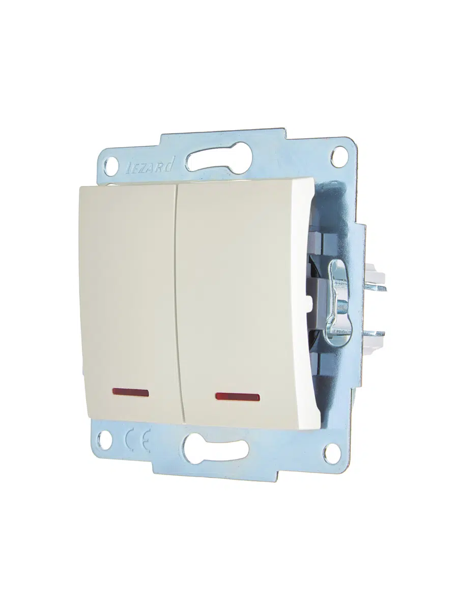 ASTI Выключатель двойной с подсветкой жемчужно-белый перламутр механизм LEZARD 7081-3088-112