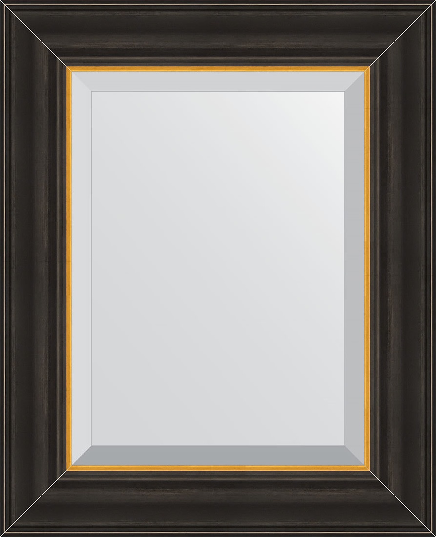 BY 3922 Зеркало с фацетом в багетной раме - черное дерево с золотом 71 mm EVOFORM Exclusive