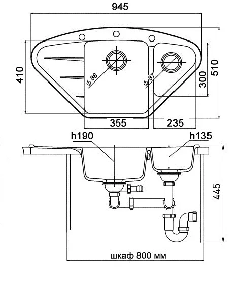 Кухонная мойка Кварц Ewigstein S18 GranFest W-80KF-S18 - Вид №1