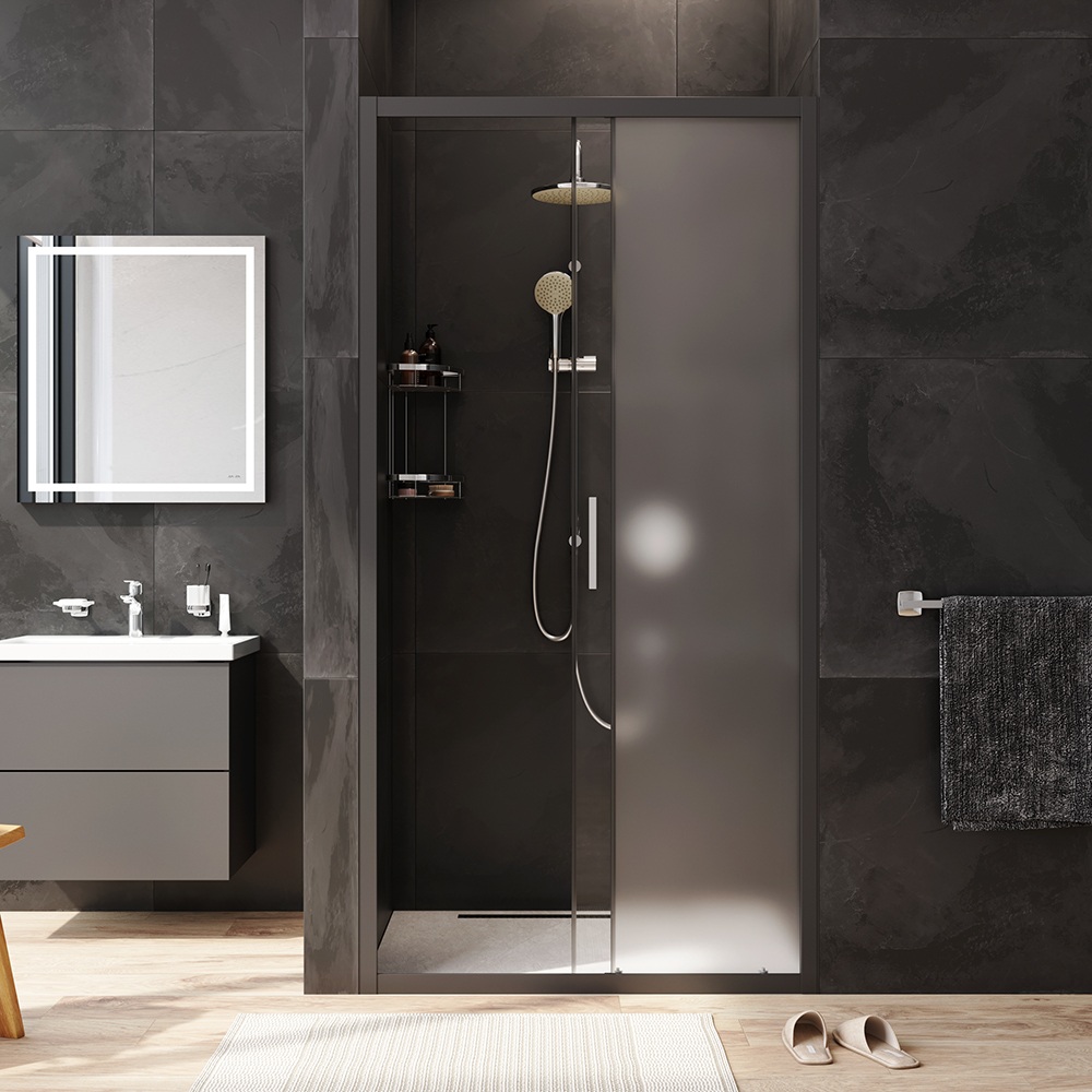 W90G-100-1-195BM Solo Дверь душевая 100х195 стекло матовое профиль черный матовый AM.PM Gem - Вид №2