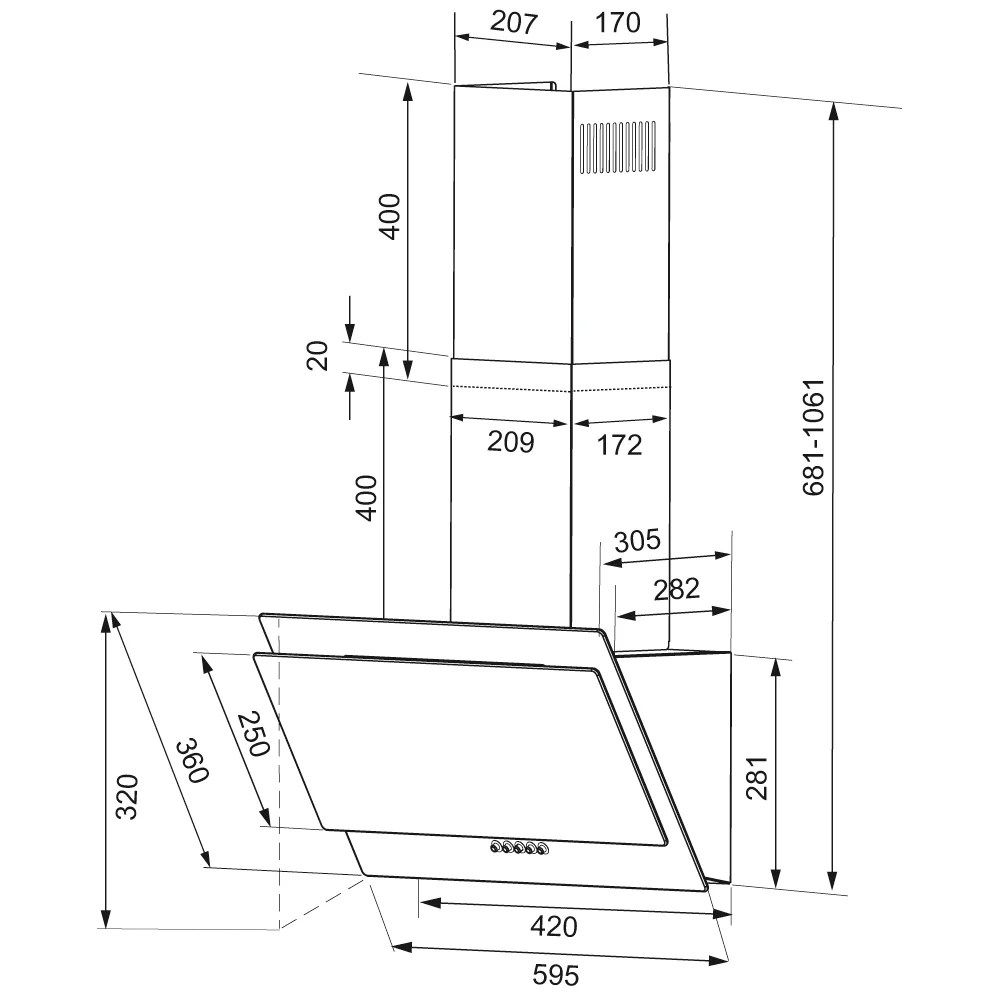 5327913 Вытяжка наклонная KRONA VENERA 600 PB черный/черный STDN-0022168 - Вид №11