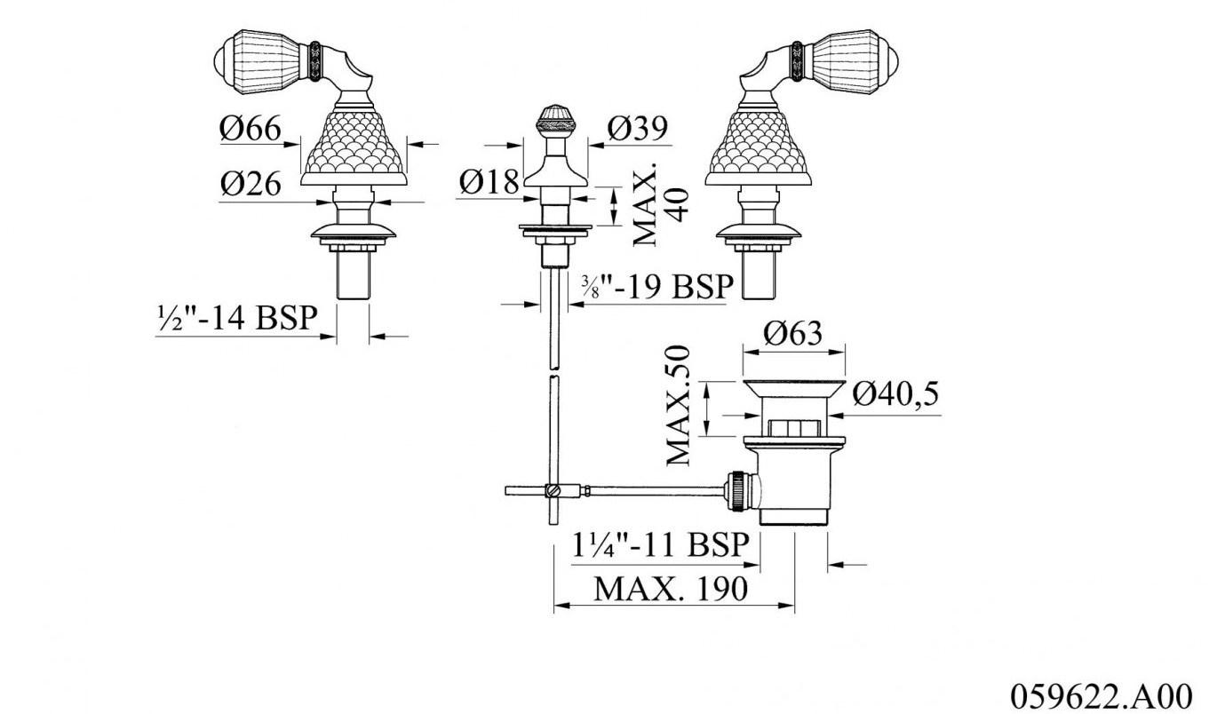 Bronces Mestre Смеситель для биде на 3 отверстия с кристаллами swarovski® Dragon sun-id-1399824 - Вид №1