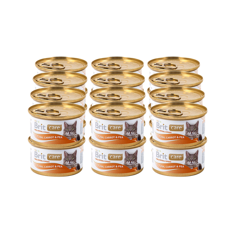 ПР0016453*24 Корм для кошек Care Тунец, морковь, горошек конс. 80г (упаковка - 24 шт) Brit 