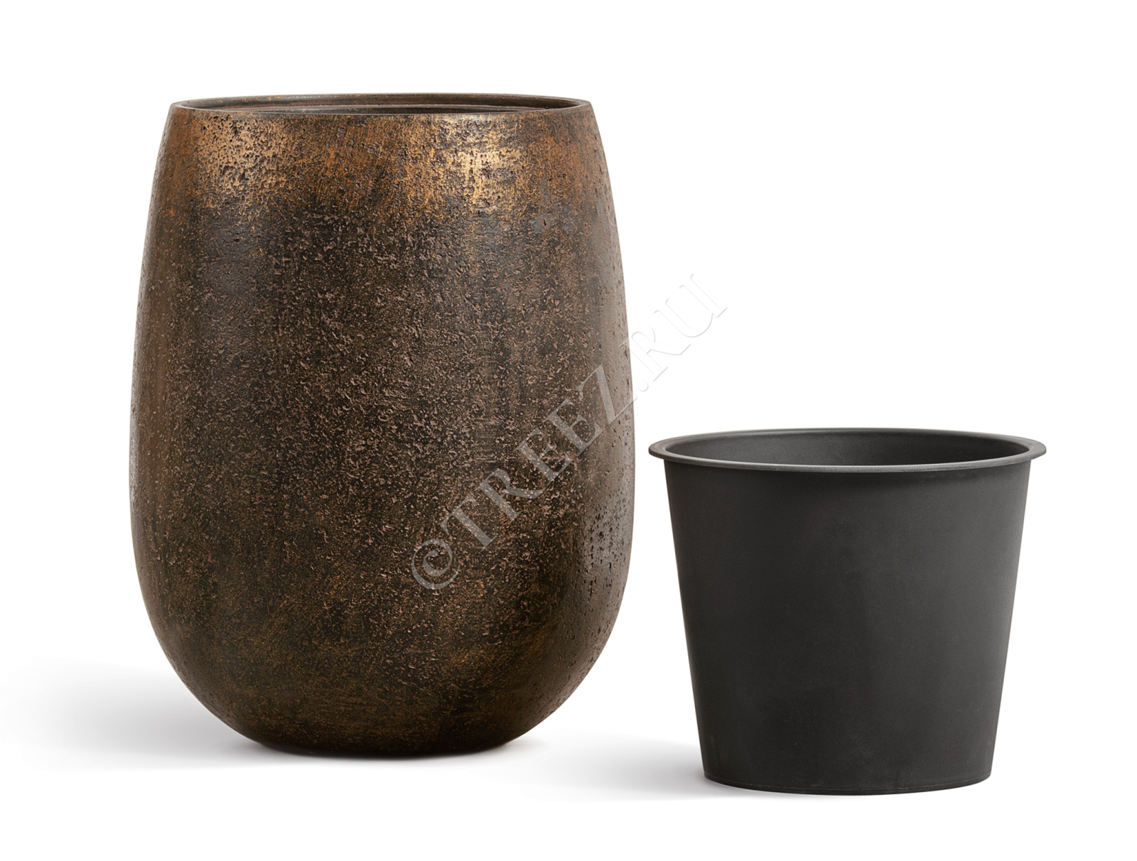 41.3321-04-073-RM-60 Кашпо  Effectory - серия Metal - Округлая чаша - Rough с золотой патиной Цветочная коллекция  - Вид №3