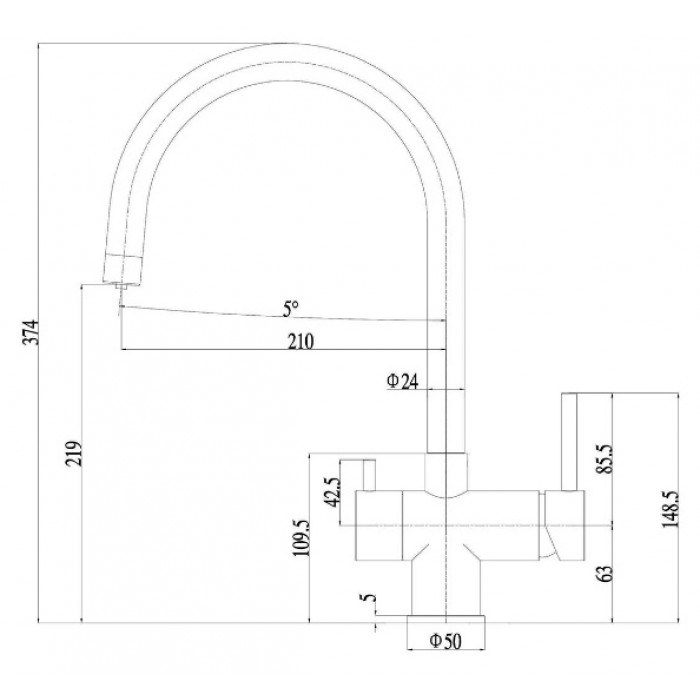 Zorg SZR-7020 нержавеющая сталь Смеситель для кухни Zorg 374х210 мм  - Вид №2