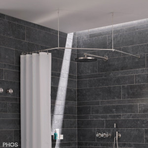 DSFE1050K45 Пятиугольный карниз для душевой занавески, 105 x 105 см, для настенного монтажа. PHOS