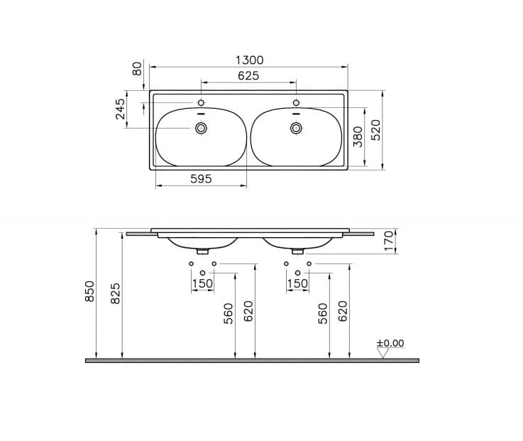 Керамическая двойная подвесная раковина VitrA Bathrooms Equal ARCH-00042623 - Вид №3