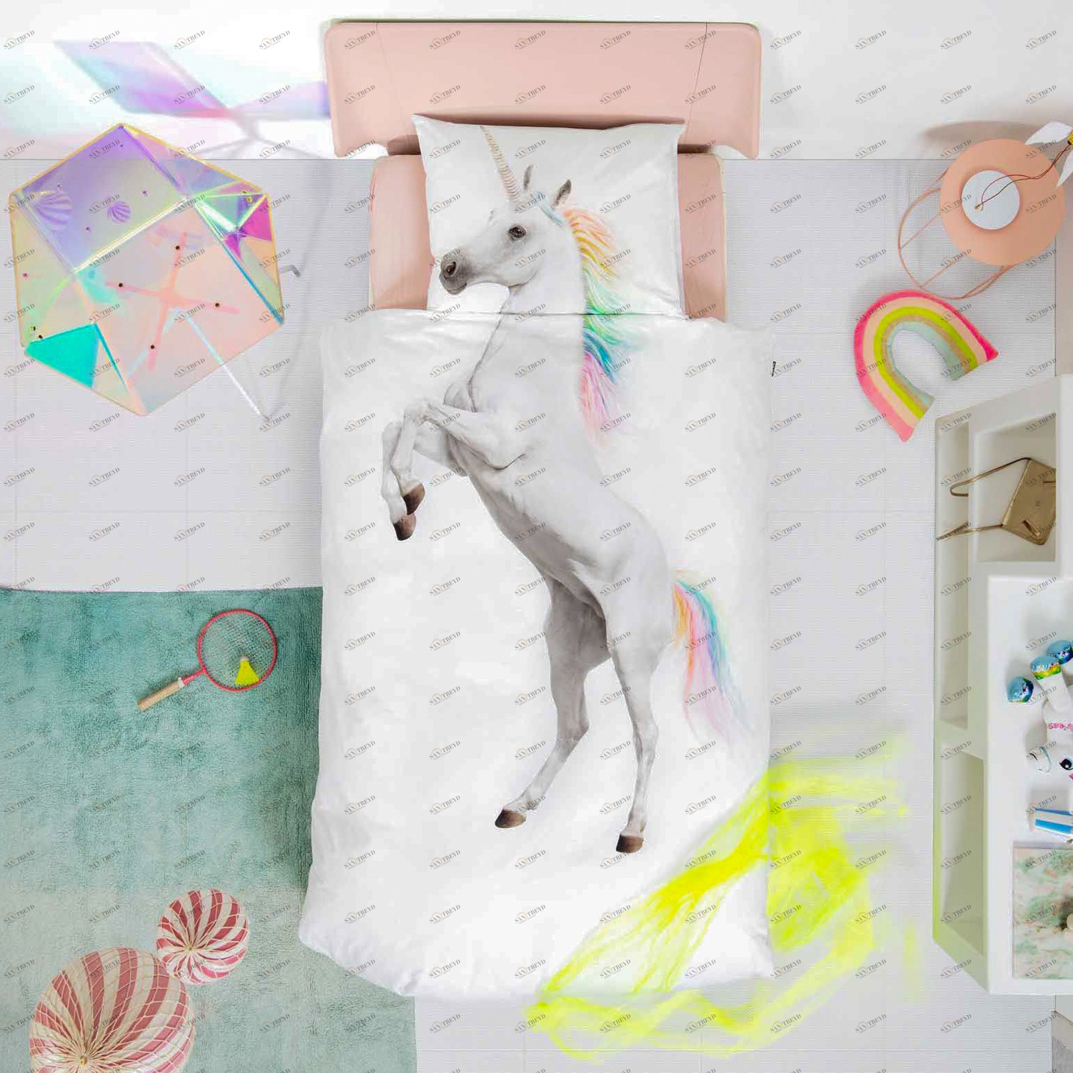 Детское постельное белье односпальное "Единорог" 150х200 см SNURK  335421 Белый;серый 