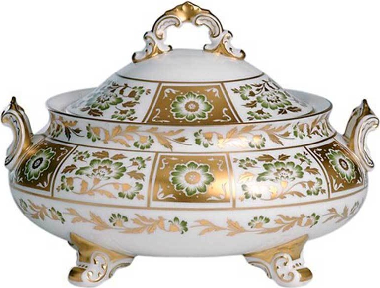 90770 Royal Crown Derby Блюдо для горячего с крышкой Royal Crown Derby "Дерби, зеленый декор" 2л Фарфор костяной 