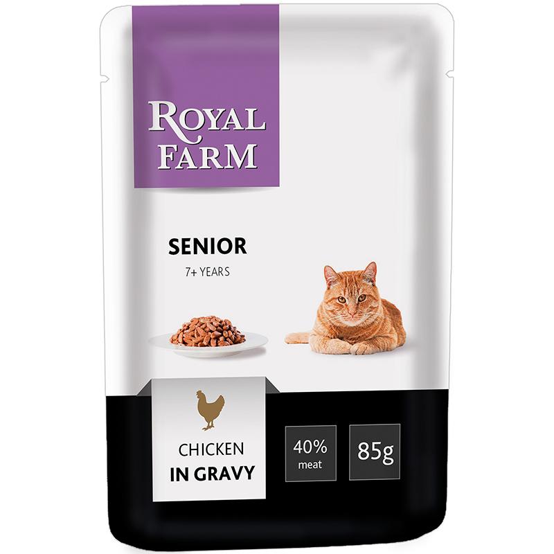 ПР0041266 Корм для кошек старше 7 лет курица в соусе конс. пауч 85г ROYAL FARM 