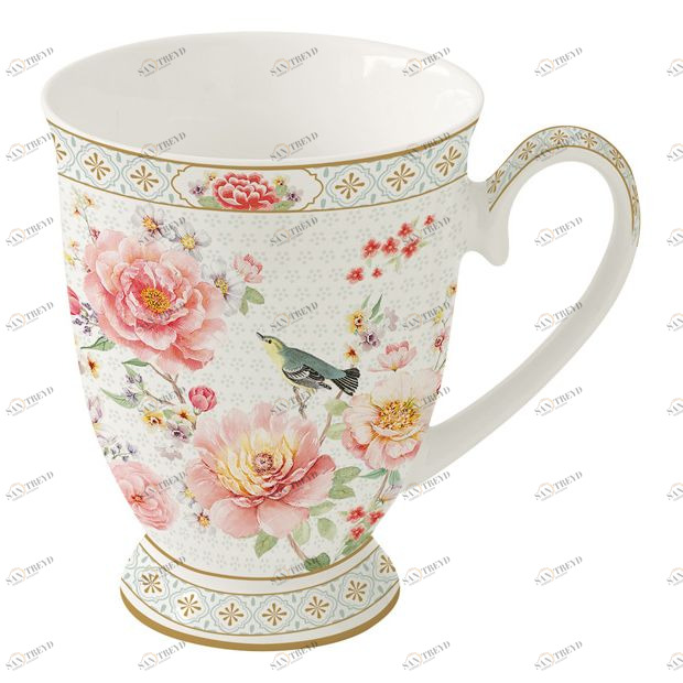 Кружка фарфоровая 0,3 л бежево-розовая "Райский сад" EASY LIFE РАЙСКИЙ САД 00-3946518 Бежевый;розовый 