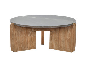 Низкий стол из тикового дерева с мраморной столешницей