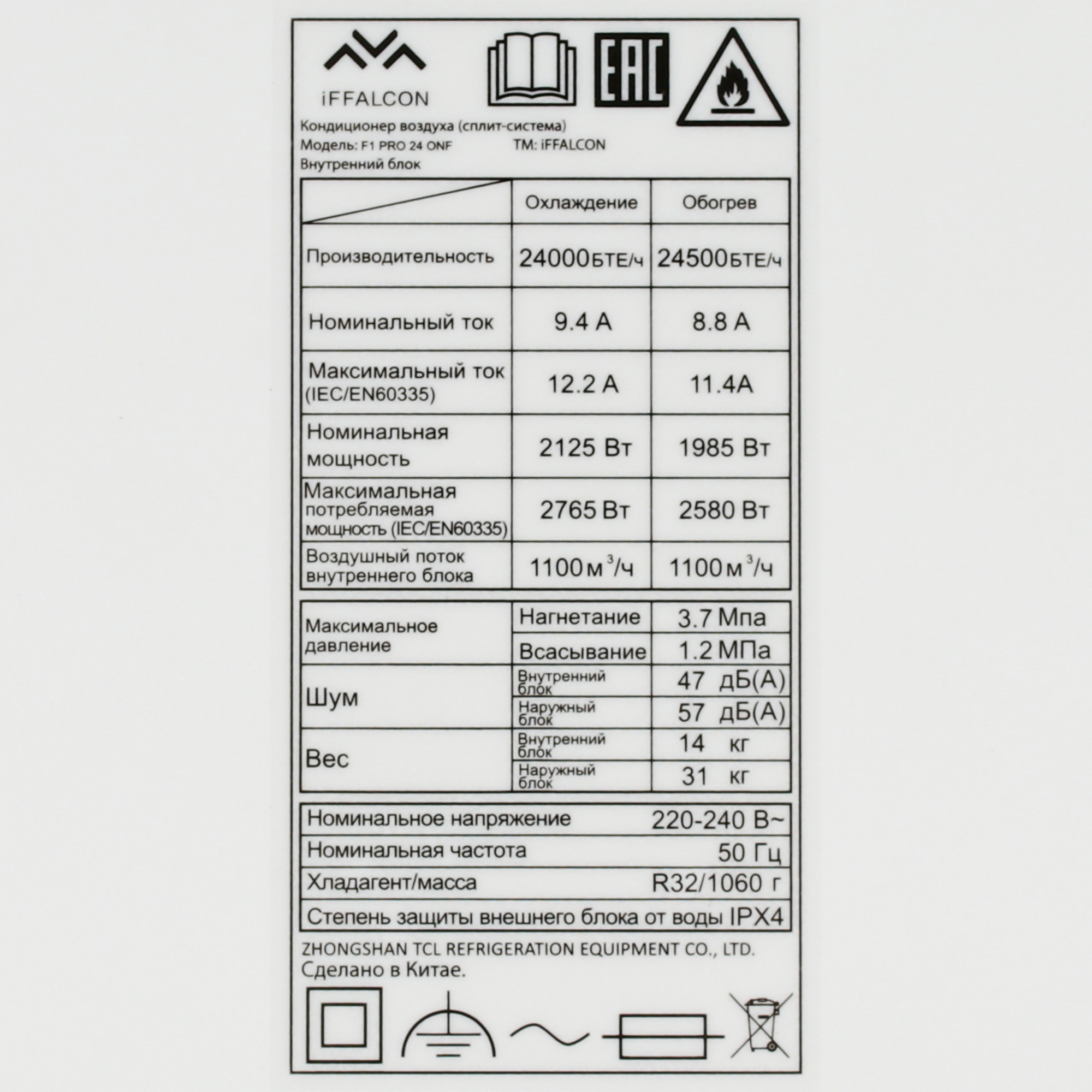 5499594 Кондиционер настенный сплит-система iFFALCON F1 PRO 24 ONF белый STDN-0026589 - Вид №3