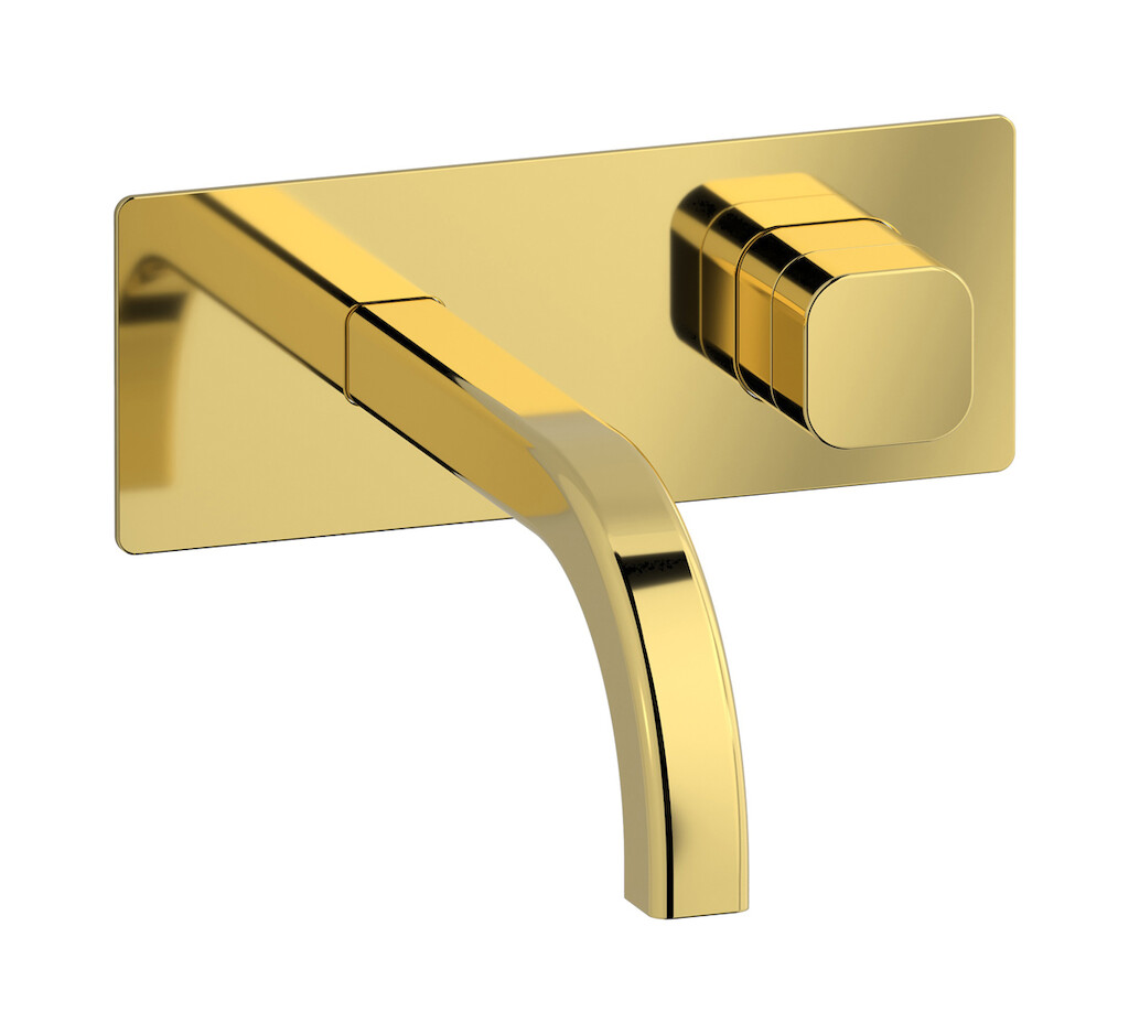 Настенный смеситель для раковины прогрессивный на 2 отверстия в комплекте с донным клапаном. WE ARE IB eo206oo_3 Gold Elio