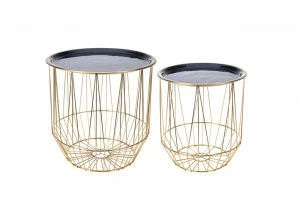 Приставной столик черный с подносом и золотой опорой, 2 штуки GARDA DECOR  00-3861121 Золото;черный