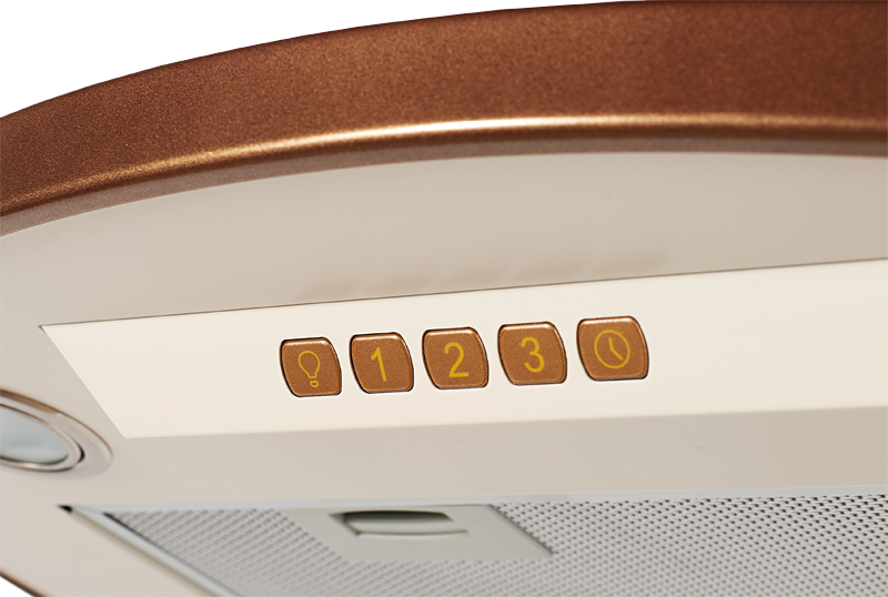 BONA 60 C Bronze Настенная вытяжка, ширина 60 см, отвод/рециркуляция, 650 м3/час, электронное управление, 3 скорости, галогеновое освещение 2х20 вт, анодированные алюминиевые жироулавливающие фильтры, угольный фильтр с6с (опция), 42 дб, цвет бежевый, отде Santreyd  - Вид №2